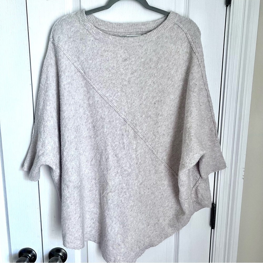 Lou & Grey Textured Cream Stretchy Loose Cape Lagenlook Sweater Size M Normcore